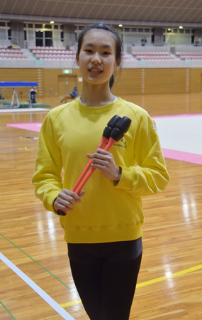 福島市の聖火ランナーを務める予定だった進藤あけ乃さん=16日午後、福島市の国体記念体育館