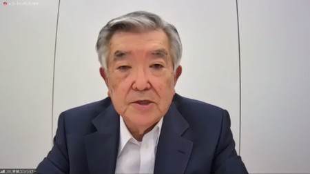 プロ野球の開幕日が6月19日に決定し、オンラインで記者会見するプロ野球の斉藤惇コミッショナー=25日午後