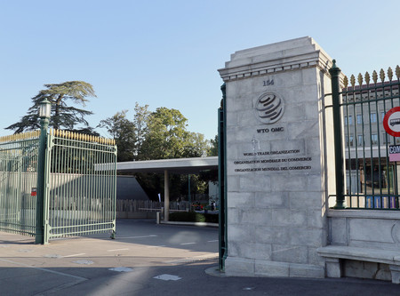 スイス・ジュネーブの世界貿易機関(WTO)本部=2019年10月