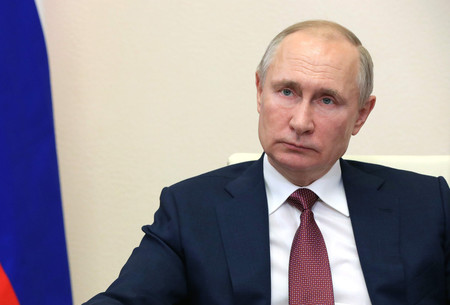 ロシアのプーチン大統領=13日、モスクワ郊外(AFP時事)