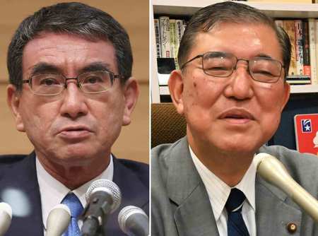 自民党の河野太郎規制改革担当相(写真左)と石破茂元幹事長(同右)
