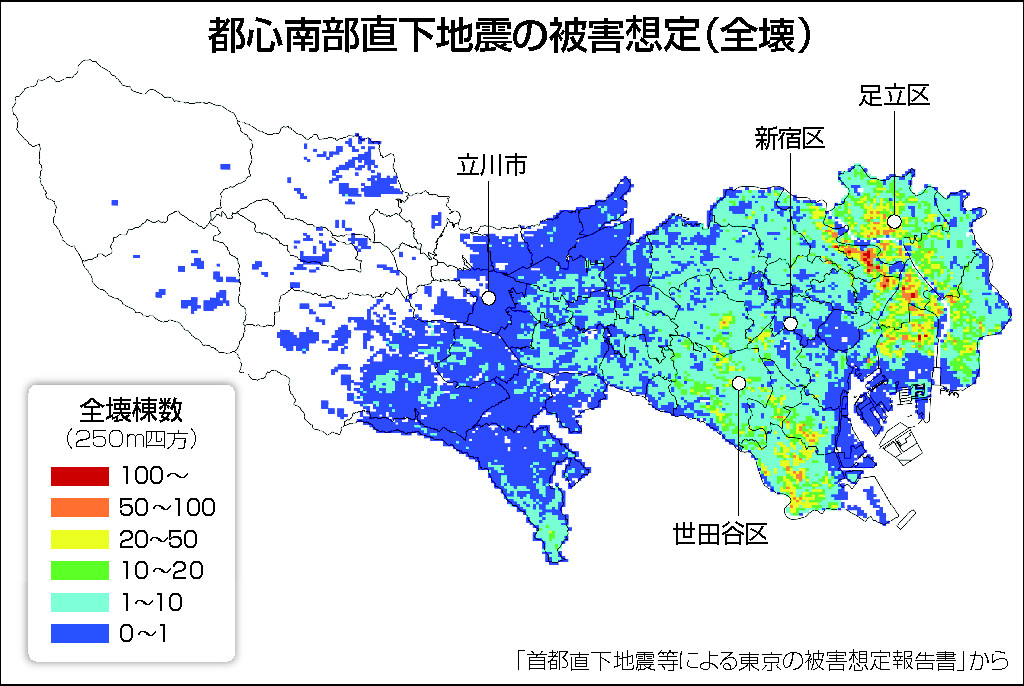 都心南部直下地震の被害想定(全壊)