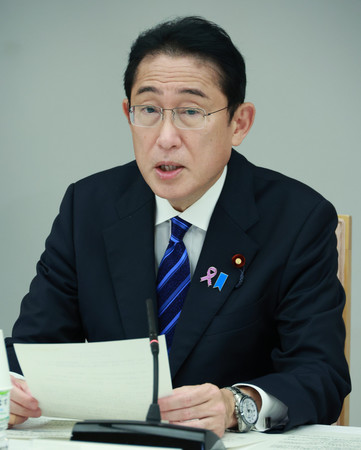 資産所得倍増分科会の会合で発言する岸田文雄首相=25日午後、首相官邸