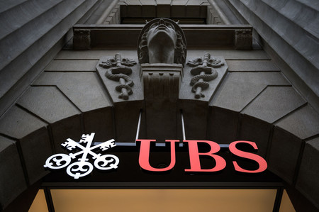 UBS本店の看板=スイス・チューリヒ(AFP時事)