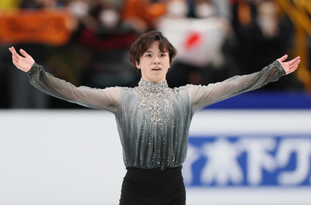 男子フリーで演技を終えた宇野昌磨=25日、さいたまスーパーアリーナ