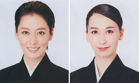 宝塚歌劇団の退団が決まった月組トップスターの月城かなとさん（左）とトップ娘役の海乃美月さん
