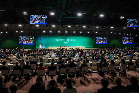 アラブ首長国連邦（ＵＡＥ）のドバイで開かれた国連気候変動枠組み条約第２８回締約国会議（ＣＯＰ２８）の開会式＝３０日、ドバイ（ＡＦＰ時事）