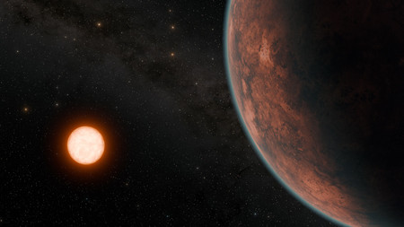 ４０光年先で見つかった、地球や金星とほぼ同じサイズの惑星「グリーゼ１２ｂ」（右）の想像図（ＮＡＳＡ／ＪＰＬ―Ｃａｌｔｅｃｈ／Ｒ．　Ｈｕｒｔ提供）