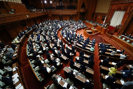 改正入管難民法が可決、成立した参院本会議＝１４日午前、国会内