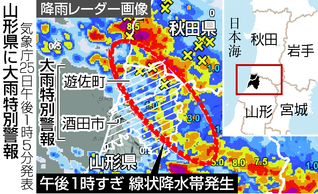 山形県に大雨特別警報