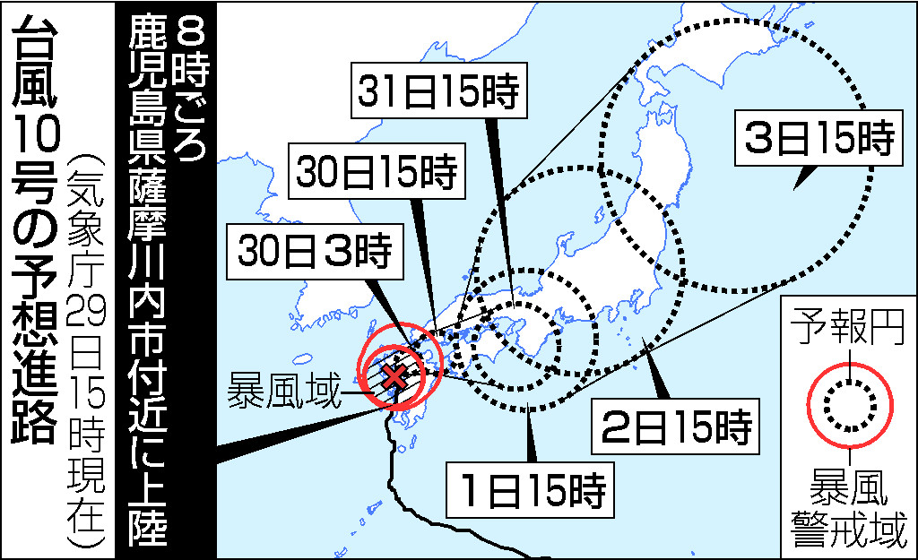 台風１０号の予想進路（２９日１５時現在）