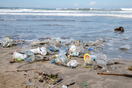 インドネシアの海岸に打ち上げられたプラスチックごみ＝３月１５日（ＥＰＡ時事）