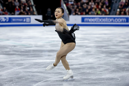 世界フィギュアの女子フリーで演技する坂本花織＝３月２２日、カナダ・モントリオール（ＥＰＡ時事）