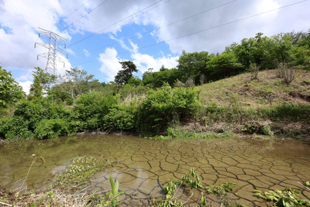 リニア中央新幹線工事が行われている岐阜県瑞浪市で、ひび割れが確認されたため池＝５月１６日