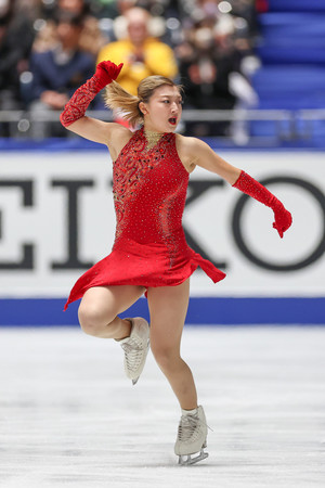 女子ショートプログラム（ＳＰ）で演技する坂本花織＝８日、東京・国立代々木競技場