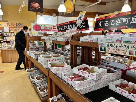 道の駅「もてぎ」のイチゴ売り場。後継者不足対策の一環で、道の駅が農家などと連携し、地域で育てた農作物の販売に取り組んでいる＝栃木県茂木町（国土交通省提供）