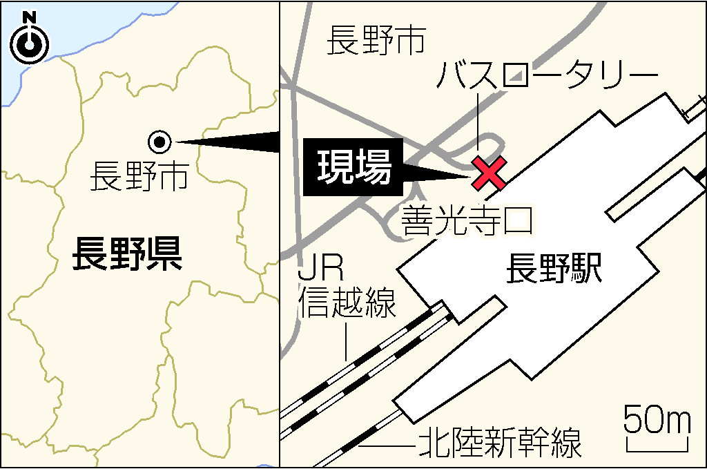 長野駅前の事件現場