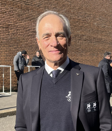 ミラノ・コルティナ冬季五輪大会組織委員会のアンドレア・モンティ氏=6日、イタリア・ミラノ