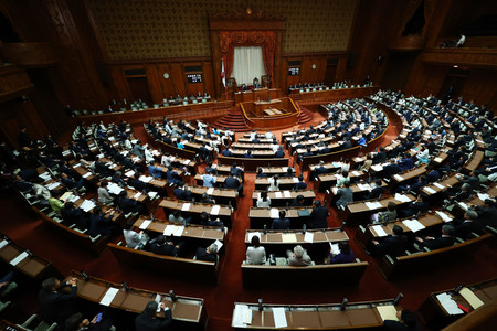 改正ギャンブル依存症対策基本法が賛成多数で可決、成立した参院本会議=18日午後、国会内