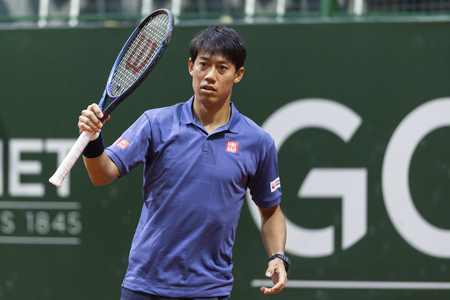 男子テニスの錦織圭=5月20日、スイス・ジュネーブ(EPA時事)