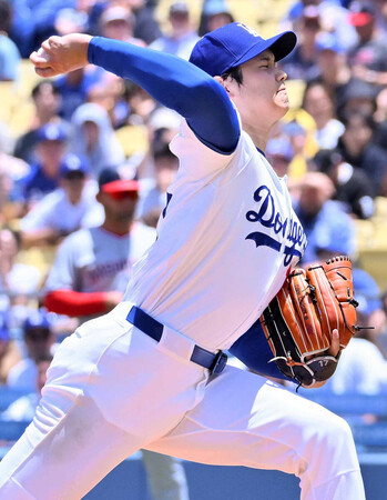 ナショナルズ戦に先発したドジャースの大谷=22日、ロサンゼルス