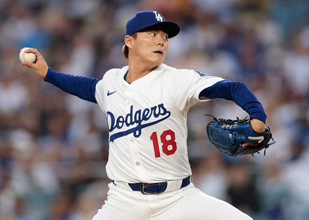 米大リーグ・ドジャースの山本由伸投手=4月11日、ロサンゼルス(AFP時事)