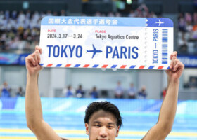 男子２００メートル自由形でパリ五輪代表を決めた松元克央＝１９日、東京アクアティクスセンター