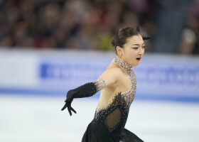 世界選手権の女子フリーで演技する坂本花織＝２２日、カナダ・モントリオール（ＡＦＰ時事）