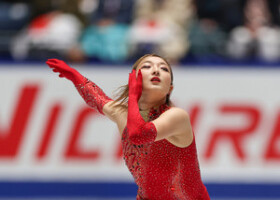 女子ショートプログラム（ＳＰ）で演技する坂本花織＝８日、東京・国立代々木競技場