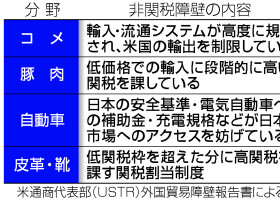 日本の主な非関税障壁