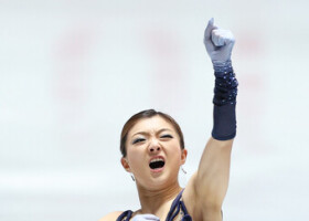 女子ショートプログラム（ＳＰ）で演技を終えた坂本花織＝１９日、東京・国立代々木競技場